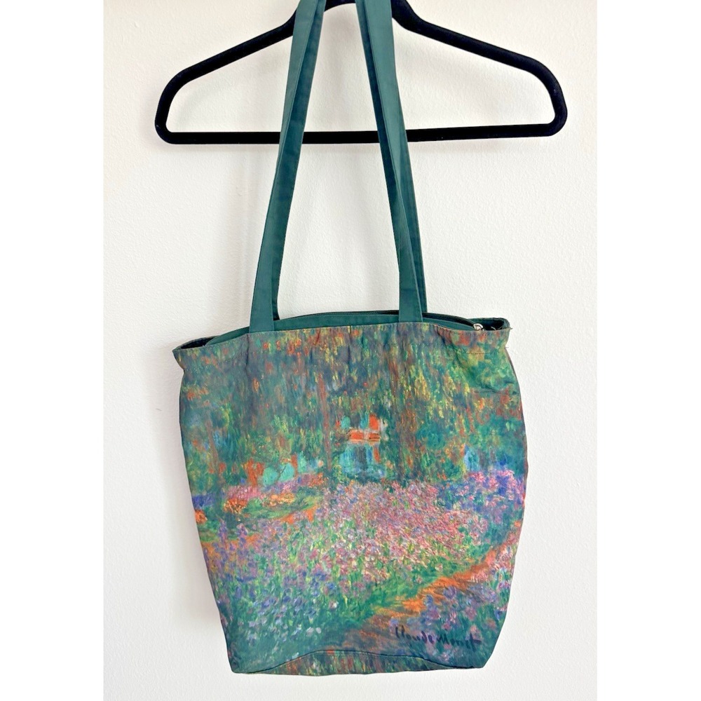 Monet Garden Art Print Large Tote Shopper Bag Zipper Artsy - Picture 2 of 10
